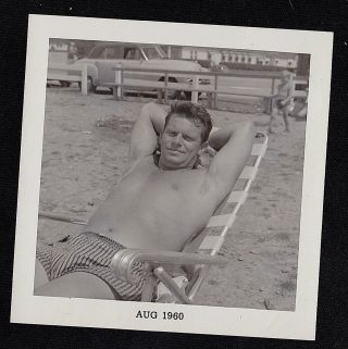 Antique Vintage Photograph Sexy Shirtless Man Sitting In Lounge Chair