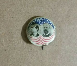 " Silver " William Jennings Bryan & Adlai Stevenson,  Campaign Jugate Pin,  1900