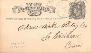 NORWICH,  CT ORDER FROM RICHMOND STOVE CO SENT ON GOV ' T POSTAL CARD 1876 2