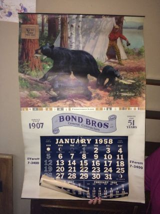 Vintage Poster/calendar Smokey Says Prevent Forest Fires Unlucky Fisherman