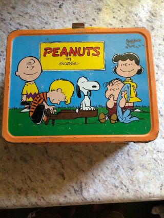 Vintage 1959 Peanuts Metal Lunchbox Charlie Brown Snoopy & Thermos.