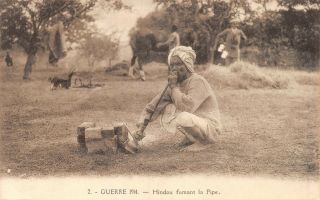 India 1914 Military Ww1 Indian Army Hindu Soldier Smoking Long Pipe Printed Card