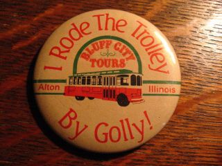 Bluff City Tours Pin - Vintage Alton Illinois Usa Trolley Car Souvenir Lapel Pin