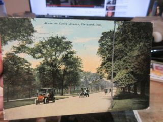 Vintage Old Ohio Postcard Cleveland Euclid Avenue Horse & Buggy And Automobiles