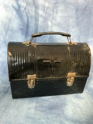 Vintage 1960s Domed Metal Black Lunch Box,  Industrial Work Pail " Eldon "