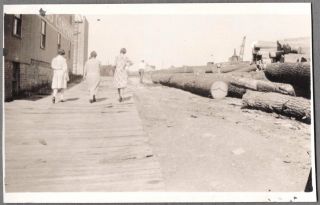 Vintage 1920 - 35 Saratoga Wyoming Logging Lumber Yard Sawmill Flapper Girls Photo