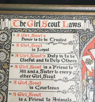 RARE VINTAGE c.  1930 ' s GIRL SCOUT FRAMED POSTER THE GIRL SCOUT LAWS 2
