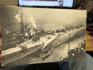 Vintage Old Postcard Illinois Chicago River Eastland Police Rescue 884 Drowned