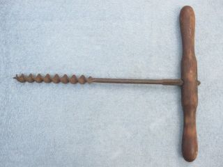 Antique Primitive Wood Handle Barn Beam Auger 1 " Drill Bit Tool - 19 " Long