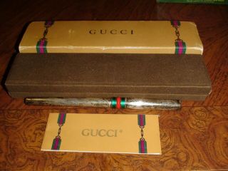 Vintage Silver Gucci Pen Box Instructions Green Red Enamel Made In Italy