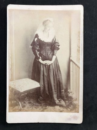 Victorian Photo: Cabinet Card: Lady Costume Unusual Pose Banister Stool: 4 Of 4