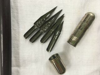 VTG Leather Pen Case w/ Fountain Dip Pen & Mitchell Nibs,  Kubus Pencils & Ruler 3