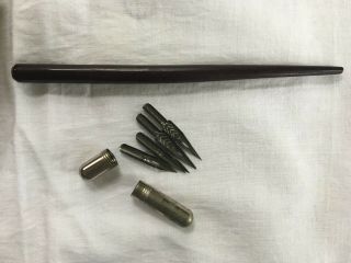 VTG Leather Pen Case w/ Fountain Dip Pen & Mitchell Nibs,  Kubus Pencils & Ruler 4