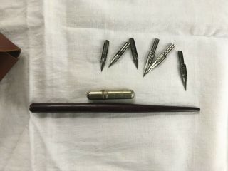 VTG Leather Pen Case w/ Fountain Dip Pen & Mitchell Nibs,  Kubus Pencils & Ruler 5