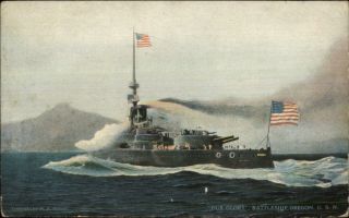 Us Navy Battleship Oregon Flying American Flags C1910 Postcard