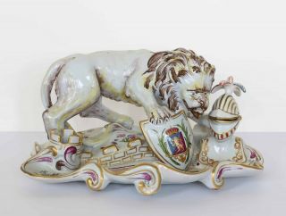 18th Century French Faience Lion Inkstand Honoré Savy - Inkwell Or Encrier