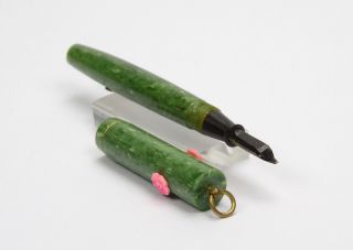 Peter Pan 0 Size Jade Green & Flowers Vintage Fountain Pen 1920’s Collectible