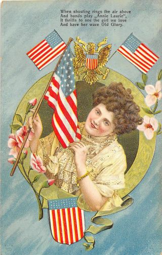 F64/ Patriotic Postcard C1909 Liberty Woman Flags Shield Old Glory 24