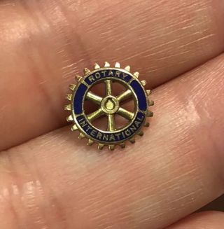 Vintage 10k 10ct Yellow Gold Blue Enamel Rotary International Service Lapel Pin