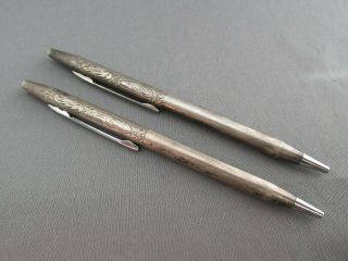 Vintage Pair (2) Montana Silversmiths Sterling Etched Floral Pattern Pens