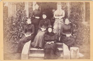 Antique Cabinet Photos.  Group Of 6 Women On Steps Outside House.