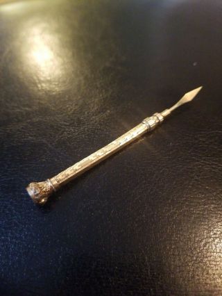 Antique Gold Filled Pen & Pencil Jade Top Scroll Work Retractible Tip Estate Fin