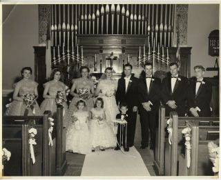 Vintage 8x10 Photo Pretty Bride Groom Wedding Party Church Portrait 50 