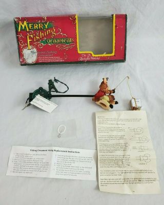 Vintage Merry Fishing Reindeer Animated Ornament Holder,  Enchanted Workshop Frd01