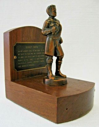 Rare Vintage Boy Scouts Of America Statue Bookend Wood & Bronze Scout Oath