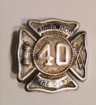 Vintage Obsolete Ridgewood Jersey Fireman Badge 40