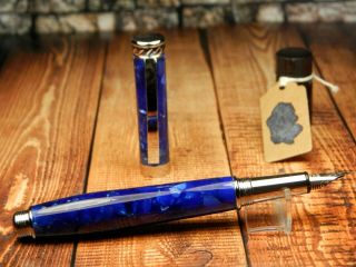 Vintage Fountain Pen - Sapphire Blue Marbled Cartridge Filler - Germany 1990s - Nos