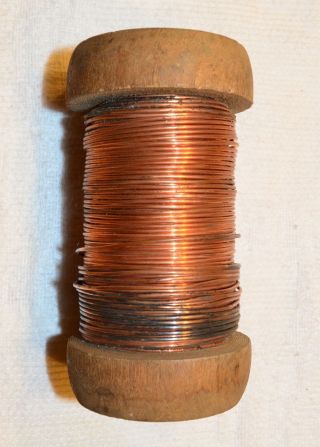 c.  1900 ' s Vintage Bare Copper Wire on Wooden Spool Malin Co.  23 Gauge 1 Lb USA 2