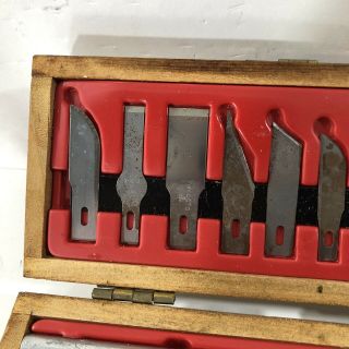 Vintage 14 Piece X - Acto Knife Scalpel Cutter Set w/ Wood Box 11 Blades 3 Handles 3