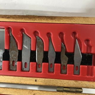 Vintage 14 Piece X - Acto Knife Scalpel Cutter Set w/ Wood Box 11 Blades 3 Handles 4