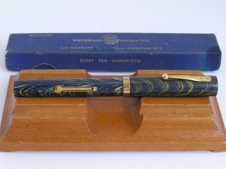 Waterman ' s Blue Ripple Fountain Pen / 9 Carat Gold Cap Band /Circa 1930 /Working 2