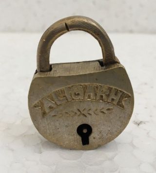 Old Antique Vintage Solid Brass Padlock Lock With Key Small Miniature Aligarh