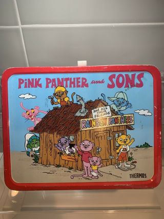 Vintage 1984 Pink Panther And Sons Metal Lunch Box.