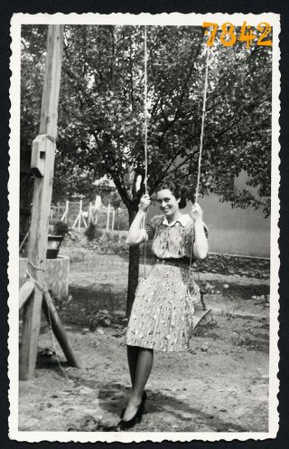 Orig.  Vintage Photograph,  Elegant Woman On Swing 1930’s Hungary