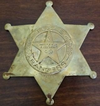 Rare Vintage Texas Rangers Antique Brass Star Badge From The 1970s