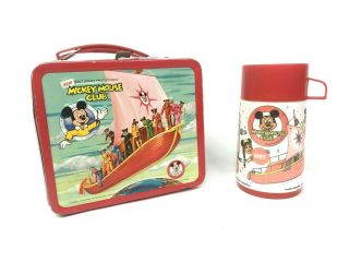 1970s Mickey Mouse Club Metal Lunch Box With Thermos Aladdin Industries Ship