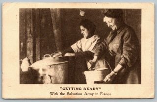 Wwi France Salvation Army Ladies " Getting Ready " Big Stew Pots Soldier Mail 1918