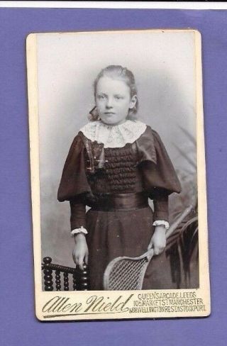 Girl With Tennis Racket Vintage Old Cdv Photograph Nield Of Leeds Aj