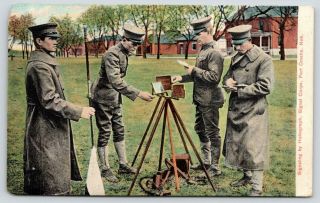 Fort Omaha Nebraska Signal Corps Soldiers Signaling By Heliograph C1910 Postcard