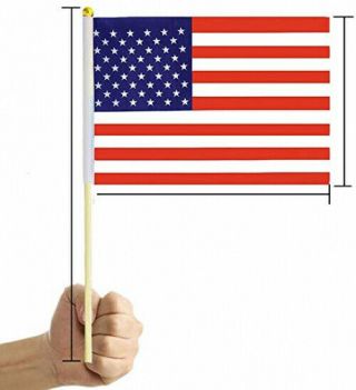 USA American Flags 12 Pack Small 11x17 with Mini Wood Pole Hand Held Stick 2