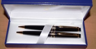 Waterman Expert Ii Black & Gold Ballpoint Pen & 0.  5mm Pencil Set