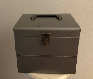 Vintage Industrial Metal Box Lid & Front Opens Safely Secure Items 2