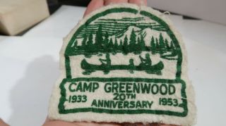 Boy Scouts Camp Greenwood 20th Anniversary Patch 1953 Felt