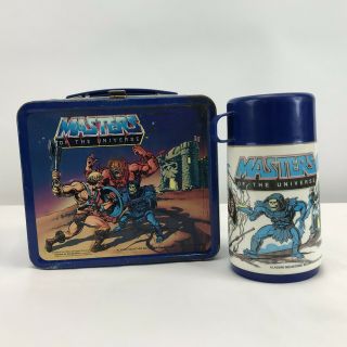 Vtg 1983 Masters Of The Universe Metal Lunch Box With Thermos He - Man Skeletor