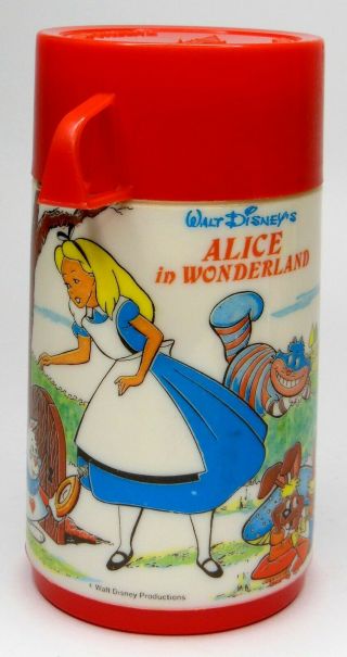Vtg 1970s Alice In Wonderland Walt Disney Thermos And Lid For Vinyl Lunch Box