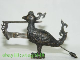 Chinese Old Style Brass Carved Rooster Padlock Lock/key Wg0229